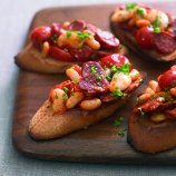 Chorizo Bruschettas with Butter Beans, Cannellini Beans and Cherry Tomatoes