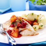 Seared Chicken with warm Tomato and Apricot Sauce