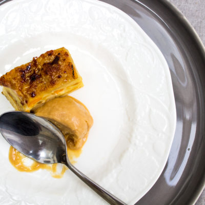 Apricot bread and butter pudding