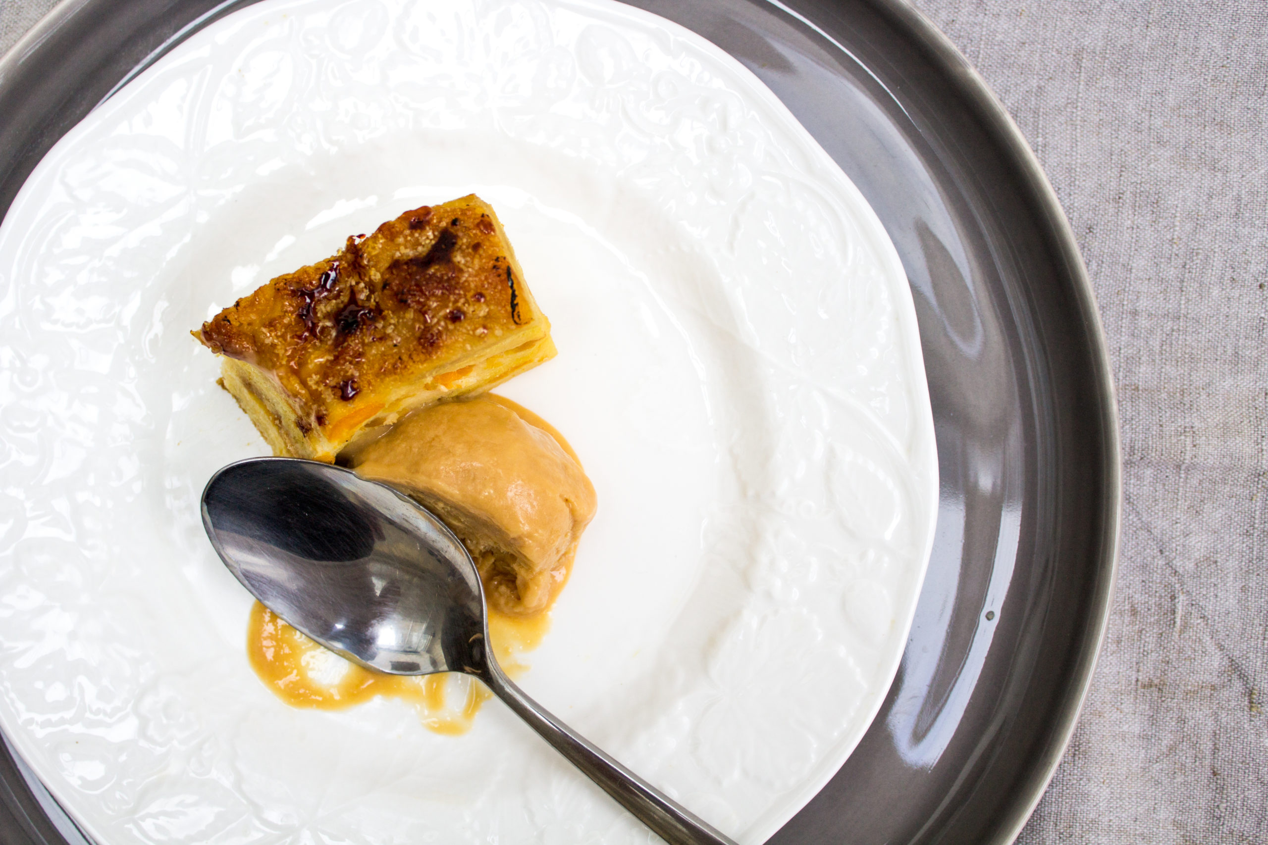 Apricot bread and butter pudding