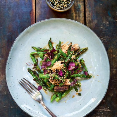 Mackerel Asparagus Salad with Sesame Vinaigrette.The Tinned Fish Cookbook.Credit David Loftus